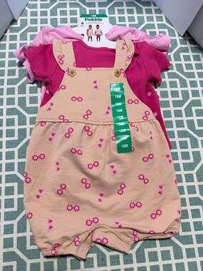 Pekkle 4-Piece Overall & Shorts Set Pink Sunflower Sun-Face 18M